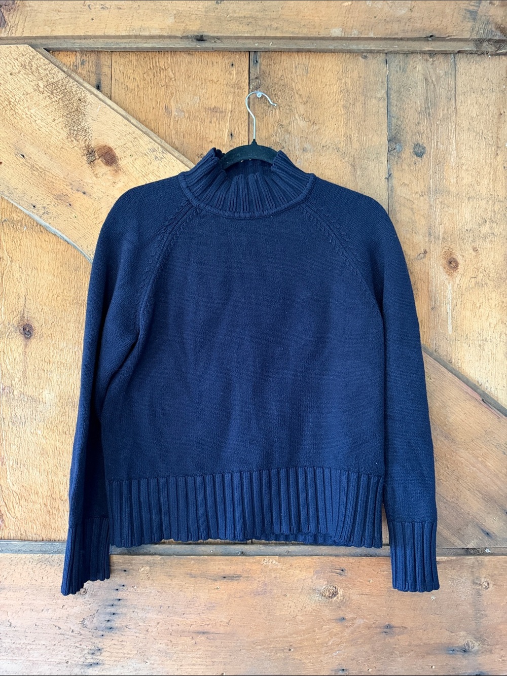 Philosophy Navy Ribbed Cowl-Neck Sweater